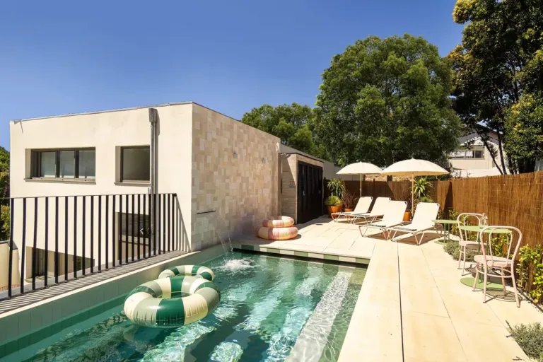 Heated outdoor pool at Canto de Luz, family boutique hotel in Porto