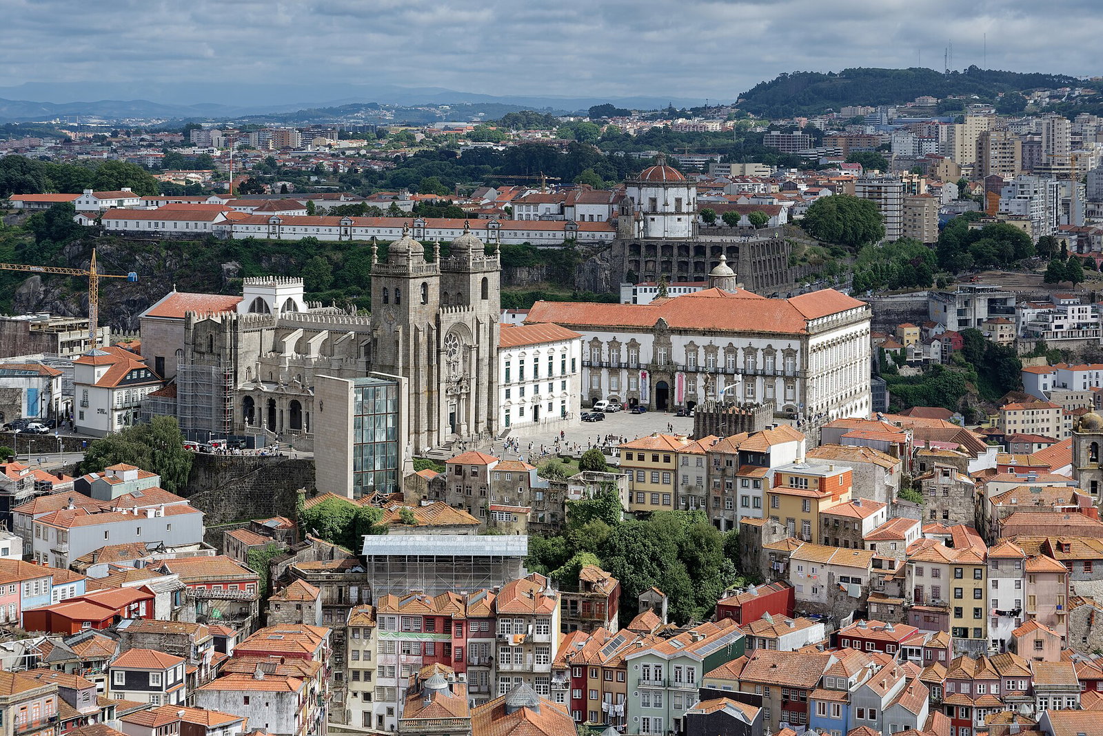 View over Porto rooftops towards the cathedral from Clerigos Tower